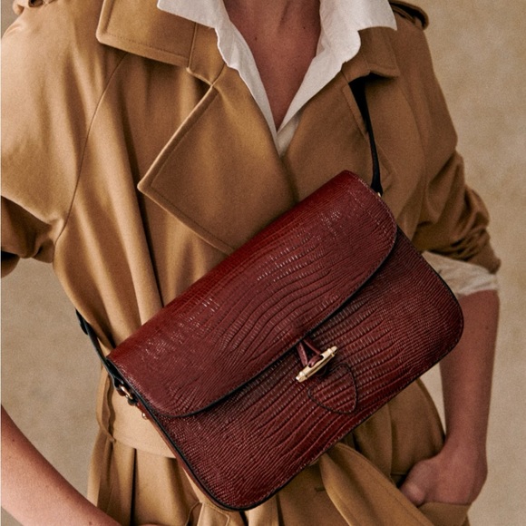 Sezane Milo Vintage Handbag in Embossed Brown - Picture 2 of 10